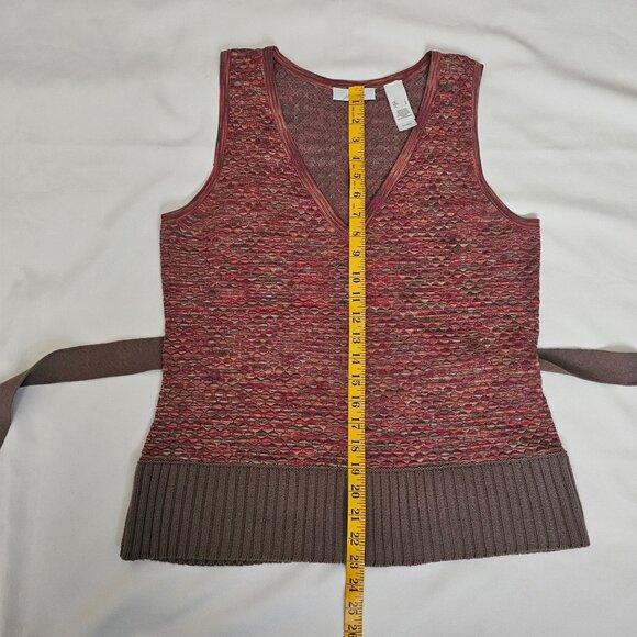 JH Collectibles Red & Brown Sleeveless Belted V-Neck Knit Sweater Top Women's L - Picture 10 of 10